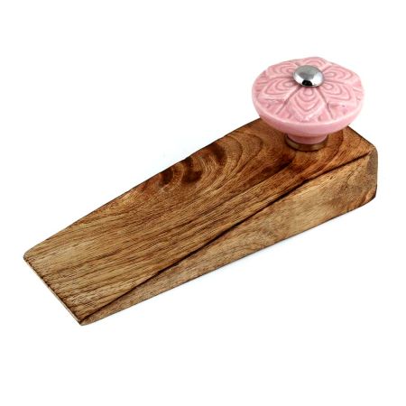 Pink Wheel Flower Ceramic Wooden Door Stopper